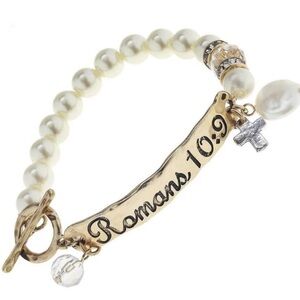 Janie Marie Elegant Gold and Cream Bracelet with Cross Charm